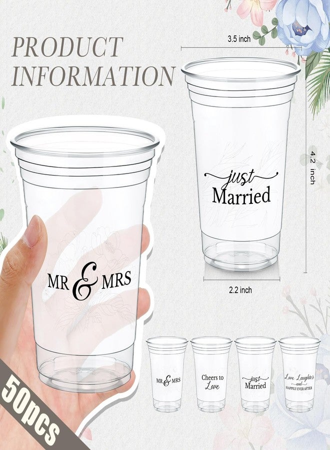 Jingmore 50 Pcs Wedding Plastic Cup 12 oz Wedding Disposable Cups for Reception Thick Clear Cup Happily Ever After Mr and Mrs Just Married Cups for Bridal Shower Decorations - Image 3